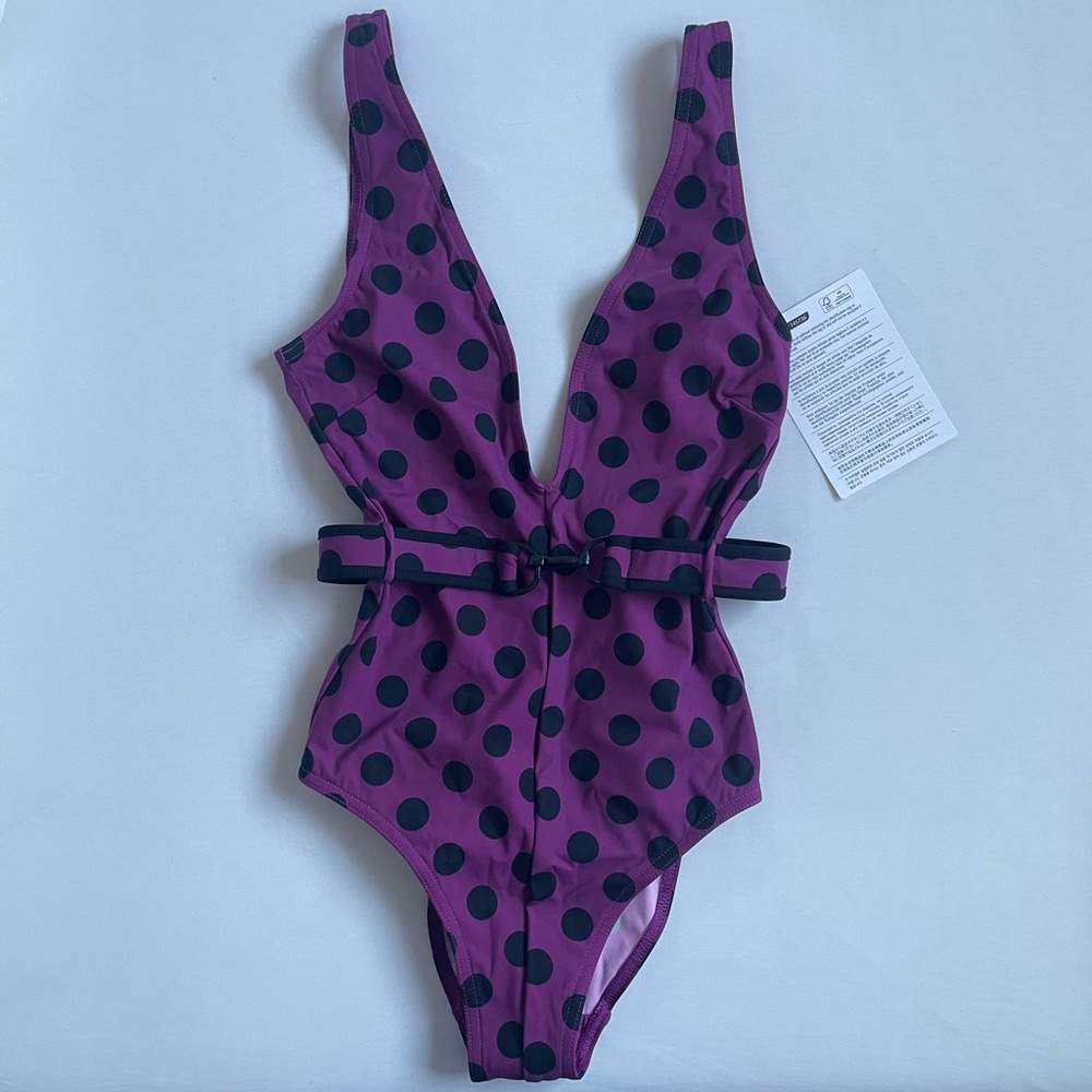 Zimmermann Purple and Black Polka Dot One Piece Swimsuit